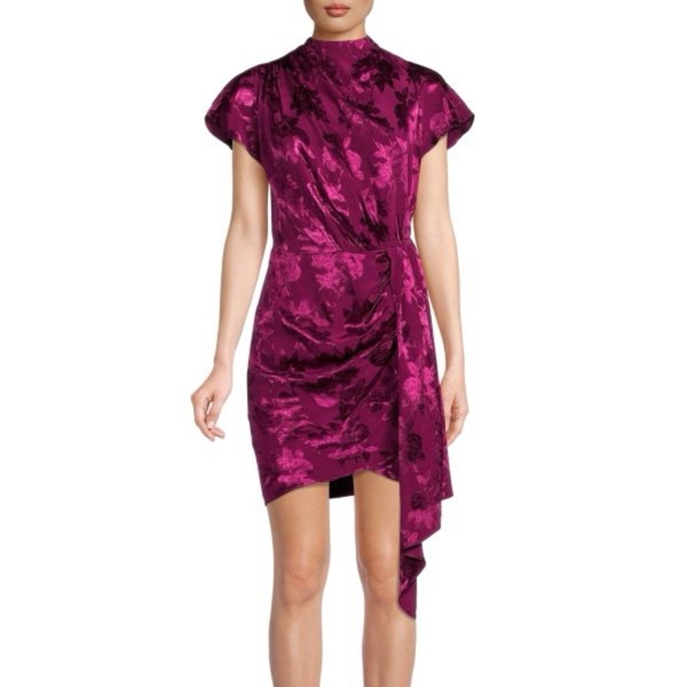 Saylor Cindylou Floral Burnout Draped Mini Dress Berry Purple SZ L jacquard
